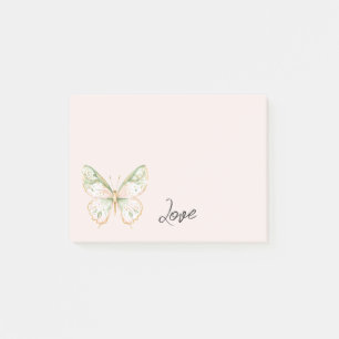 Bloco De Notas Rosa Corado Verde Menta Dourado Borboleta Amor
