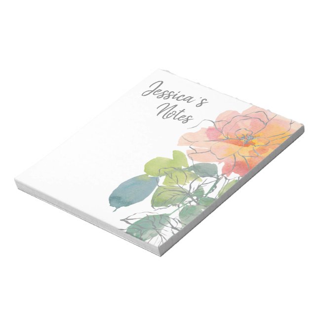 Bloco De Notas Rosa Coral Boho Floral em Branco (Invertido)
