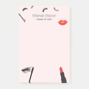 Bloco De Notas Rosa da composição do rímel dos lábios das