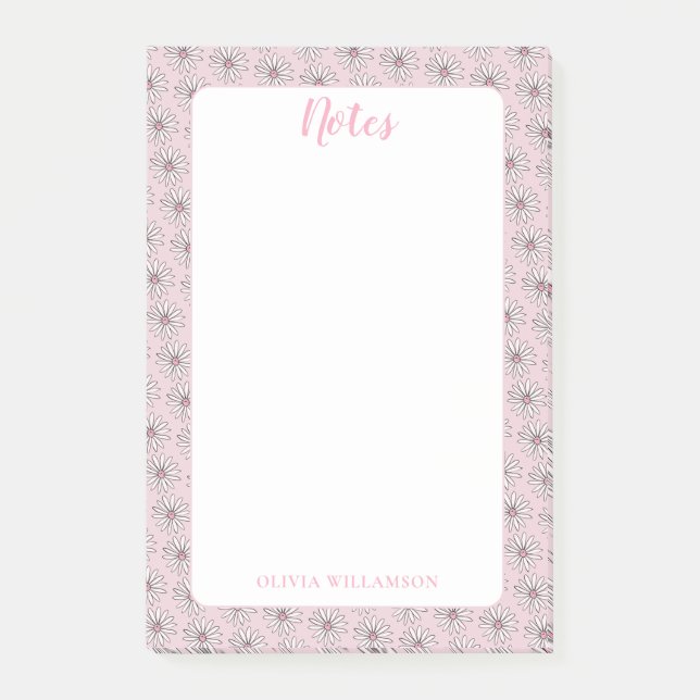 Bloco De Notas Rosa Daisy Girly Floral Para Fazer Notas (Frente)