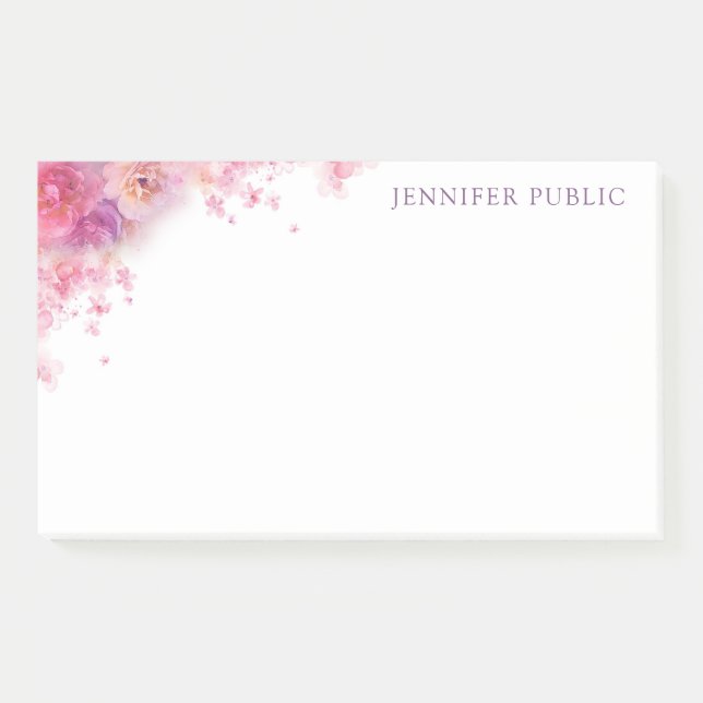 Bloco De Notas Rosa de Aquarela Flores Elegantes Modelo Floral (Frente)