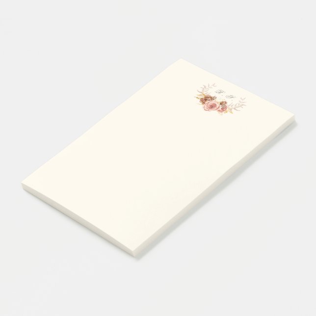 Bloco De Notas rosa de champanhe branco de marfim crista monogram (Inclinado)