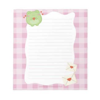 Bloco de notas rosa de sapo fofo, papel de nota do