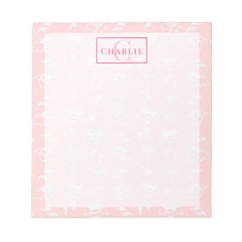 Bloco De Notas Rosa Desbotado Floral Branco, Monograma Personaliz