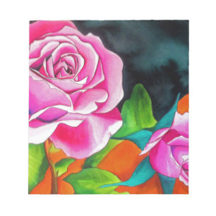 Bloco De Notas Rosa do rosa com arte alaranjada da aguarela
