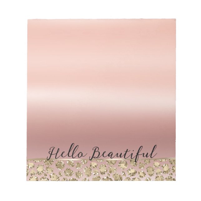 Bloco De Notas Rosa Dourada Glam Glitter Leopardo (Frente)