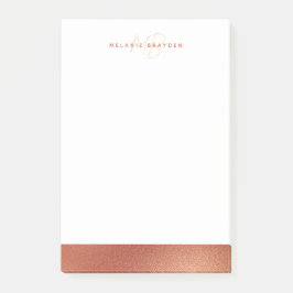 Bloco De Notas Rosa Dourado Faux Foil Minimalista Dois Monogramas