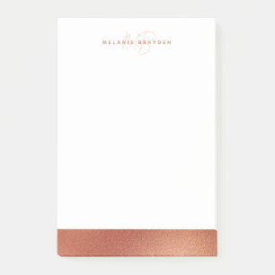 Bloco De Notas Rosa Dourado Faux Foil Minimalista Dois Monogramas