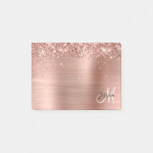 Bloco De Notas Rosa dourado Folha de ouro, preto e branco Monogra