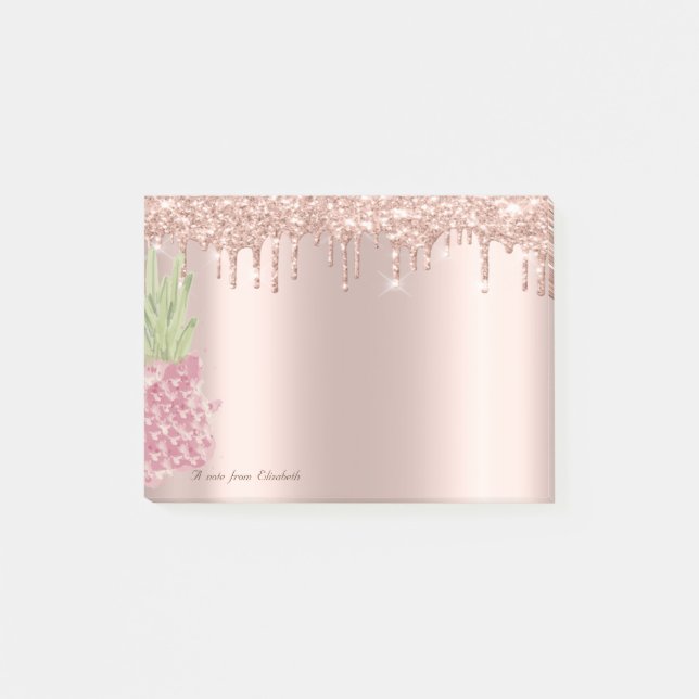 Bloco De Notas Rosa Dourado Glitter Drives Watercolor Pineapple (Frente)