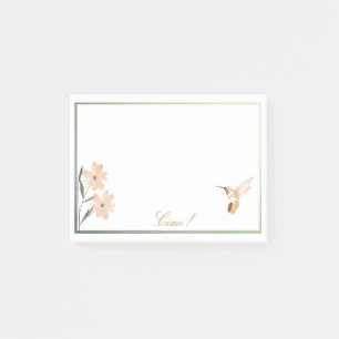 Bloco De Notas Rosa Dourado Hummingbird Flor Rosa Personalizado