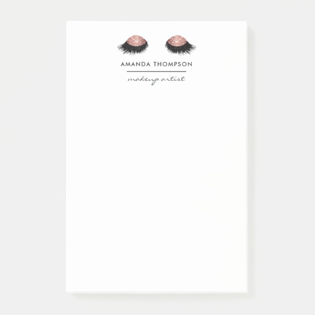 Bloco De Notas Rosa Dourado olhos brilhantes (Frente)