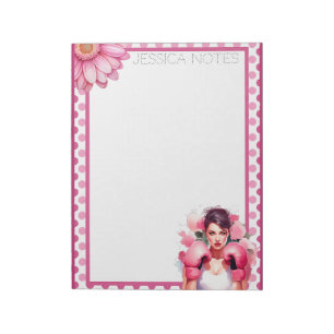 Bloco De Notas Rosa e Bonito Câncer de Mama Floral