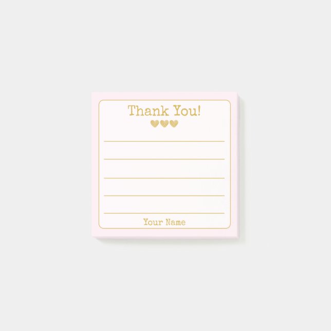 Bloco De Notas Rosa E Dourado Seu Nome E Corações Obrigado (Frente)