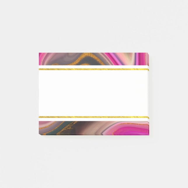 Bloco De Notas Rosa e Preto Abstrato com Redemoinhos Dourados (Frente)