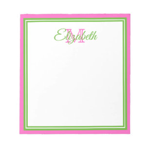 Bloco De Notas Rosa e Verde Préppy Monograma