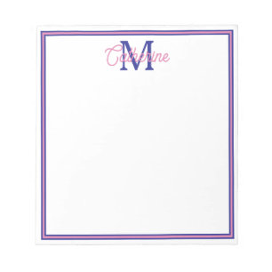 Bloco De Notas Rosa Elegante e Azul Marinho Monograma Simples