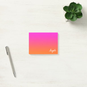 Bloco De Notas Rosa Magenta Quente Laranja Brilhante Nome Script 