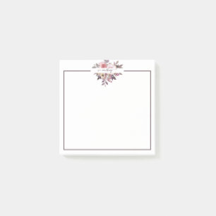 Bloco De Notas Rosa pastel e floral roxo personalizado  