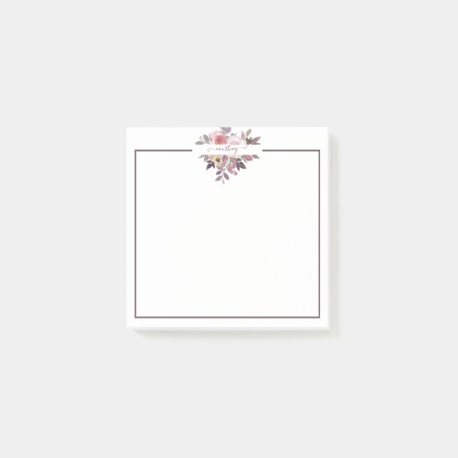 Bloco De Notas Rosa pastel e floral roxo personalizado   (Frente)