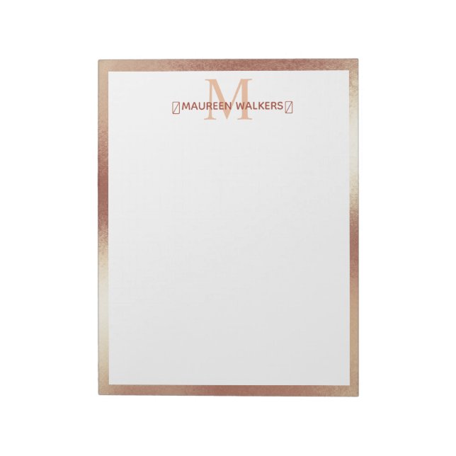 Bloco De Notas Rosa Personalizado Nome Monograma Dourado  (Invertido)