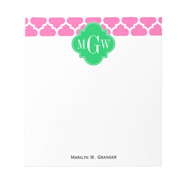 Bloco De Notas Rosa Quente Com O Marroquino #5 Emerald 3 Monogram (Frente)