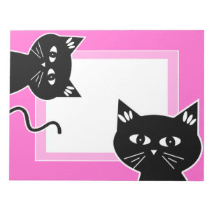 Bloco De Notas Rosa quente engraçado de dois gatos pretos