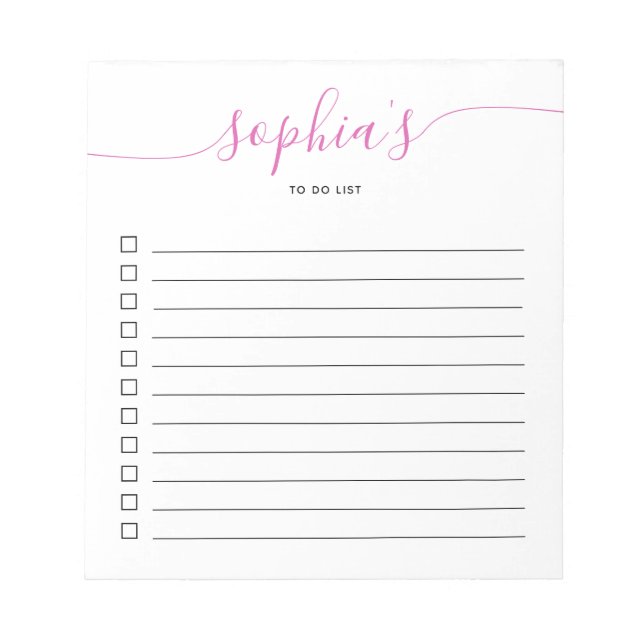 Bloco de Notas Rosa Rosa do Script Chic a Ser List (Frente)