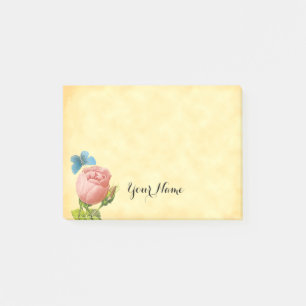 Bloco De Notas Rosa Rosa Vintage e Mariposa Azul Post-it Personal