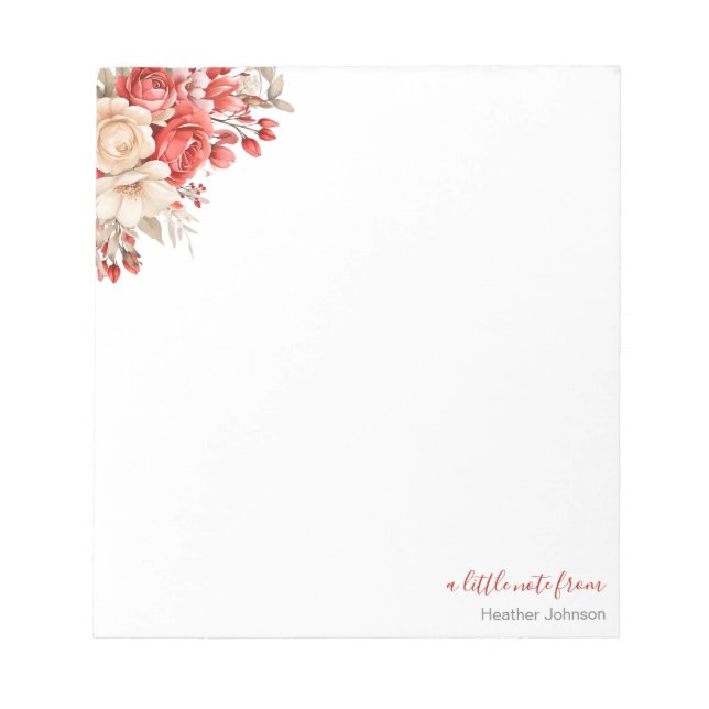 Bloco De Notas Rosa Vermelha e Marfim Personalizada Elegante (Frente)