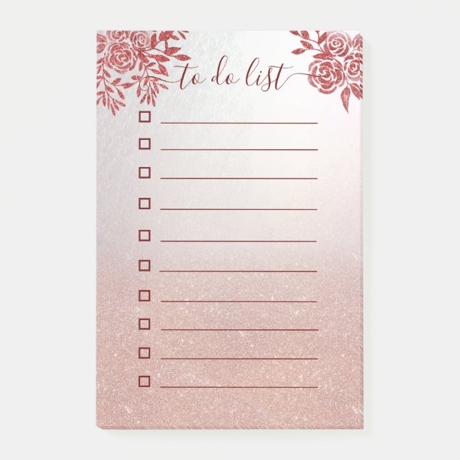 Bloco De Notas Rosa vermelha Rosa dourado glitter ombre "para faz (Frente)