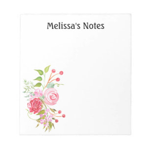 Bloco De Notas Rosa watercolor floral Personalizar
