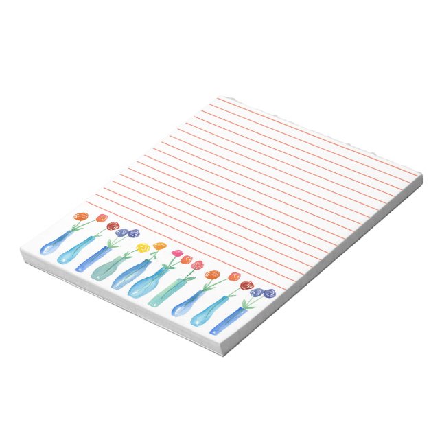 Bloco De Notas Rosa Watercolor Flower Buquê Laranja Linhado (Invertido)