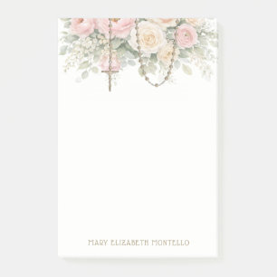Bloco De Notas Rosário Católico Floral Rosa Corado