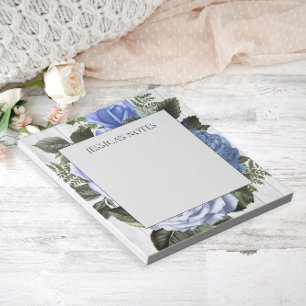 Bloco De Notas Rosas Azuis, Rústica Branca, Nome Nota