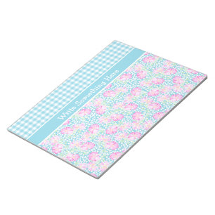 Bloco De Notas Rosas, Borboletas, Gingham Notepad ou Jotter