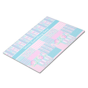Bloco De Notas Rosas, Borboletas, Notepad de Patchwork Faux, Jott