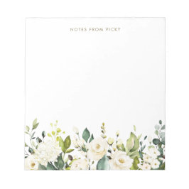 Bloco De Notas Rosas Brancas e Hydrangeas Garland