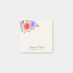 Bloco De Notas Rosas Coloridos Casamento Floral de Aquarela