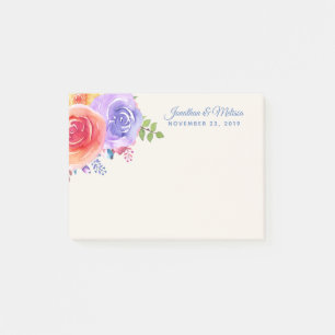 Bloco De Notas Rosas Coloridos Casamento Floral de Aquarela