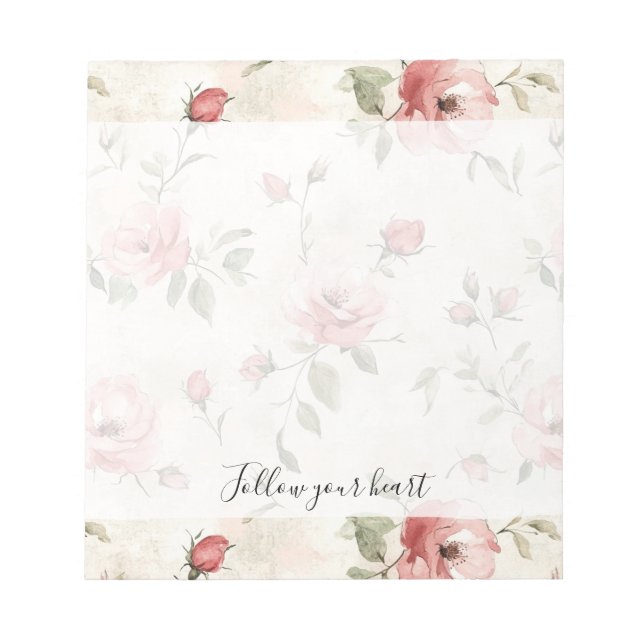 Bloco De Notas Rosas Cor-de-Rosa Floral (Frente)