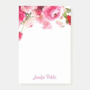 Bloco De Notas Rosas de Aquarela Floral Nome do Script de Mão Mo