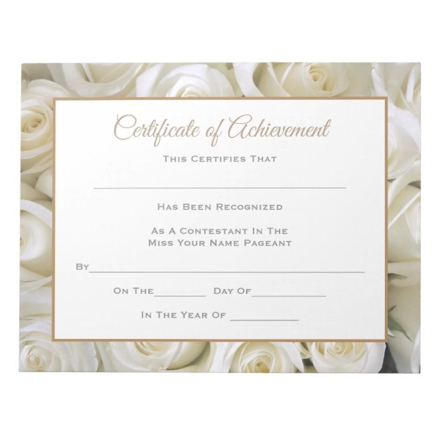 Bloco De Notas Rosas de Certificados de Pageant estilo Miss Améri (Frente)