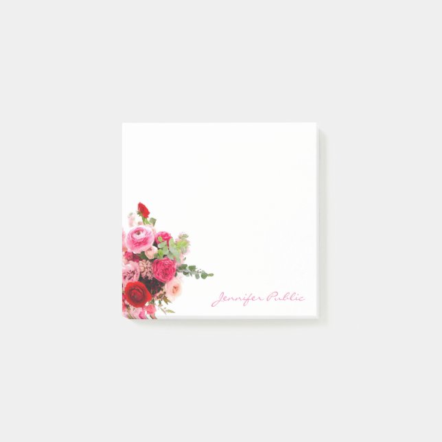 Bloco De Notas Rosas de Modelo de Aquarela com Script Manuscrito (Frente)