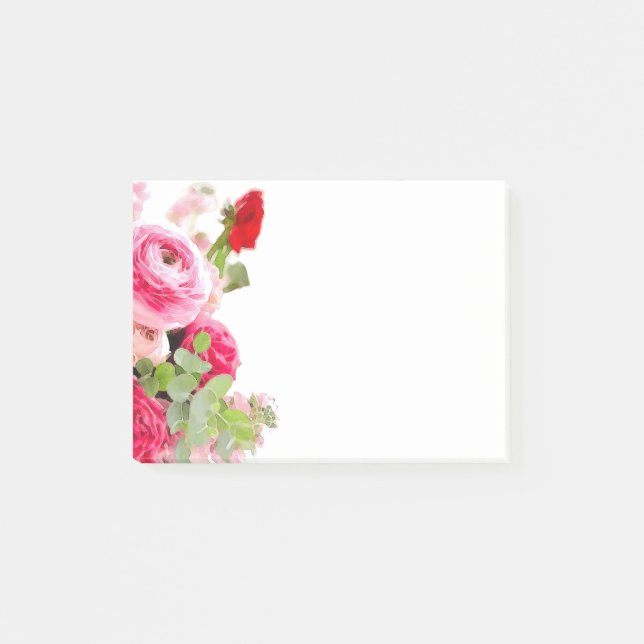 Bloco De Notas Rosas Florais de Aquarela Flores Vazio Personaliza (Frente)