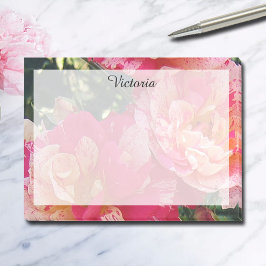 Bloco De Notas Rosas Florais Listradas de Rosa e Branco Editáveis