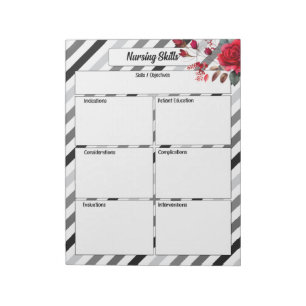 Bloco De Notas Rosas n Stripes _ Habilidades de enfermagem