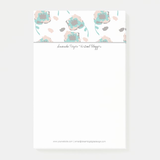 Bloco De Notas Rosas Pastel Florais Modernas (Frente)