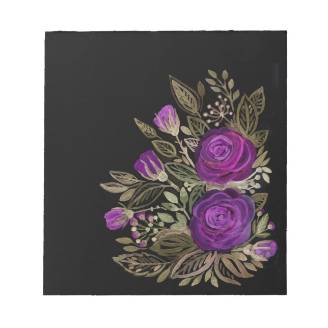 Bloco De Notas Rosas roxas aquarela (Frente)