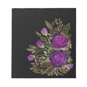 Bloco De Notas Rosas roxas de aquarela
